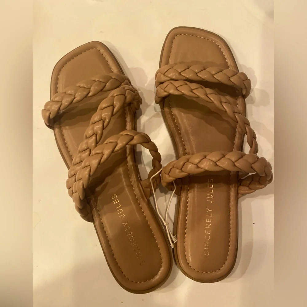 Sincerely Jules Braided Strap Slide Sandals Nude Tan Size 10M